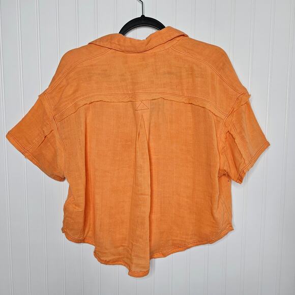 Free People Womens Orange Full of Light Top Sz Small Boho Oversized Flowy Cotton - Picture 4 of 8